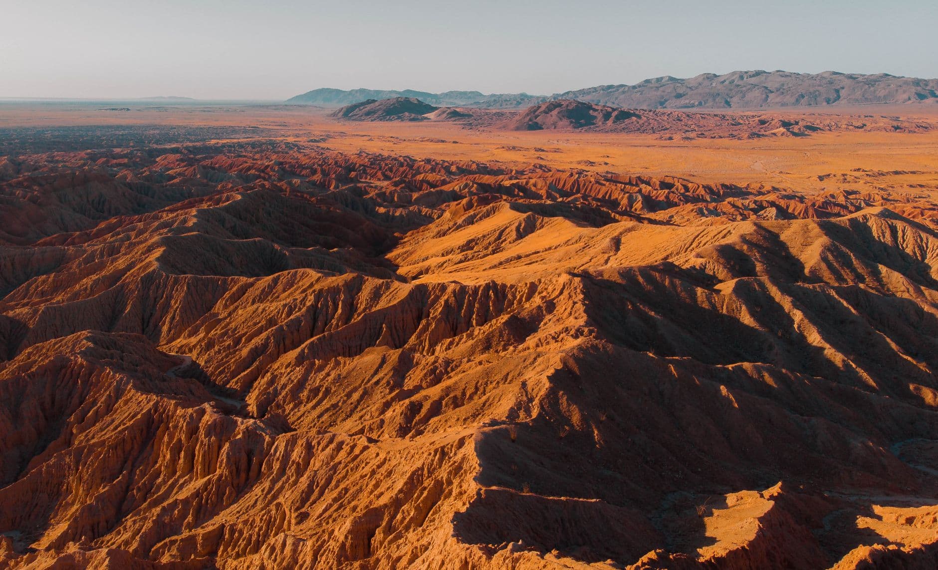 Stunning aerial photograph of Borrego Springs, capturing its rugged desert terrain and geological formations.